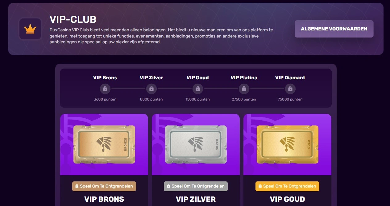 Duxcasino VIP club voor premium spelers